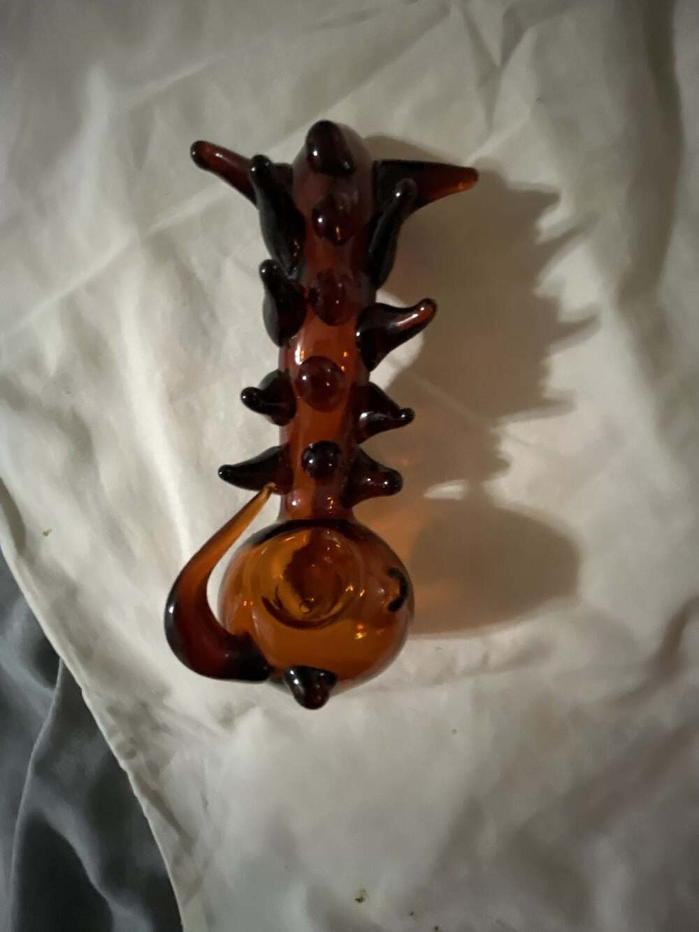 Handmade Glass Spiked Dragon Piece Amber